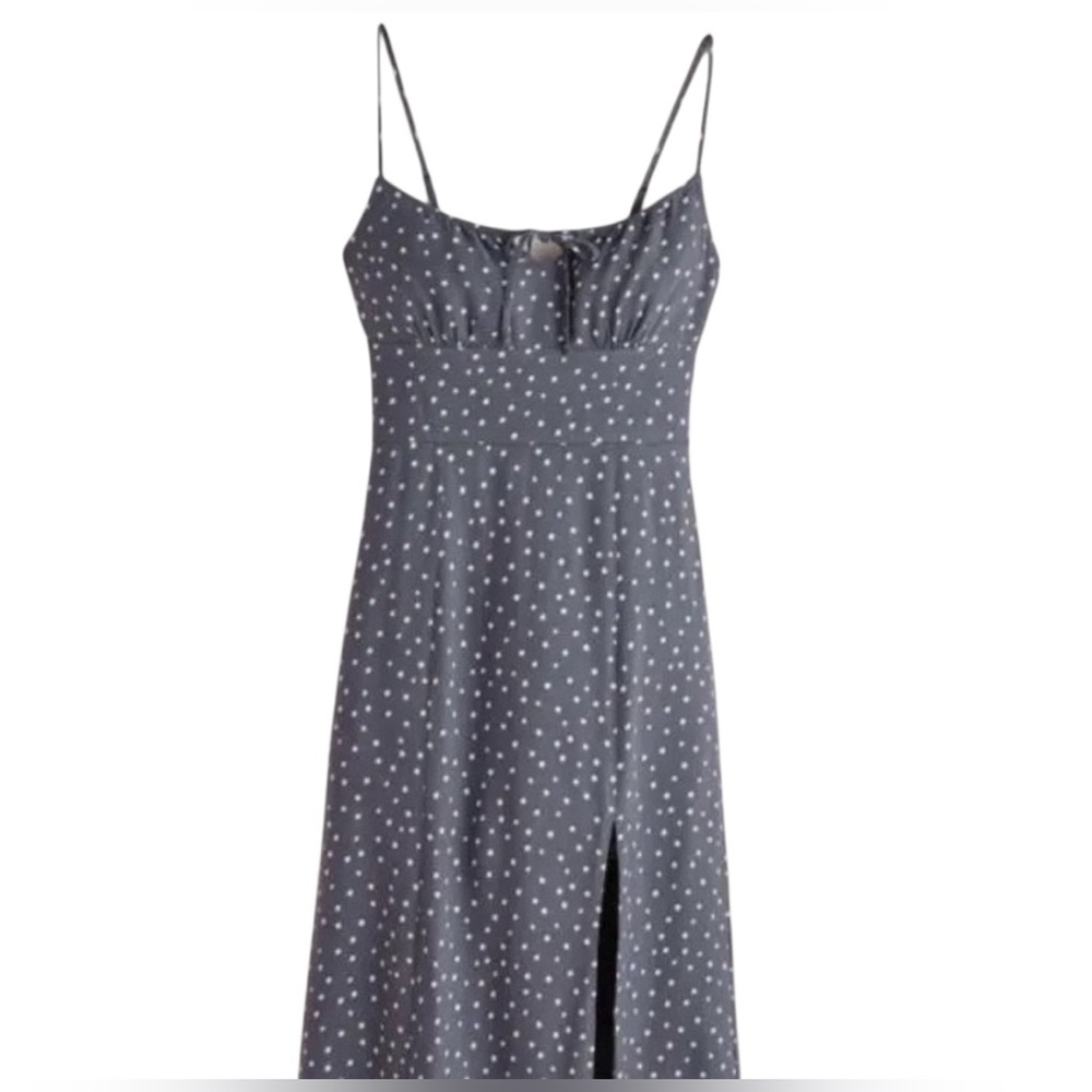 Abercrombie & Fitch Tie-Front Poka Dots side slit Midi dress Size XS preppy
